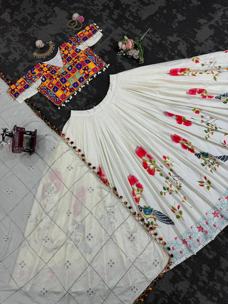 White Color Rayon Sequnce with Chainstich Navratri Lehenga Choli