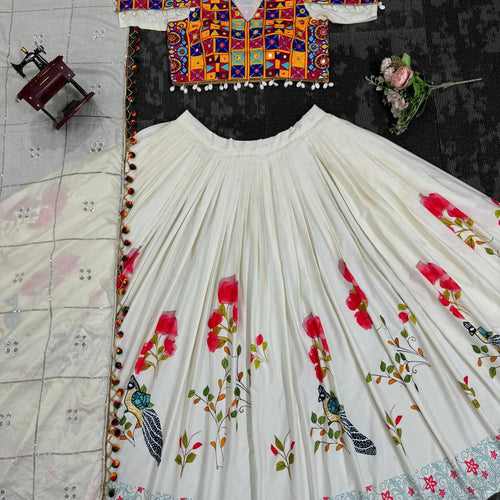 White Color Rayon Sequnce with Chainstich Navratri Lehenga Choli