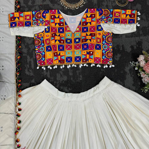 White Color Rayon Sequnce with Chainstich Navratri Lehenga Choli
