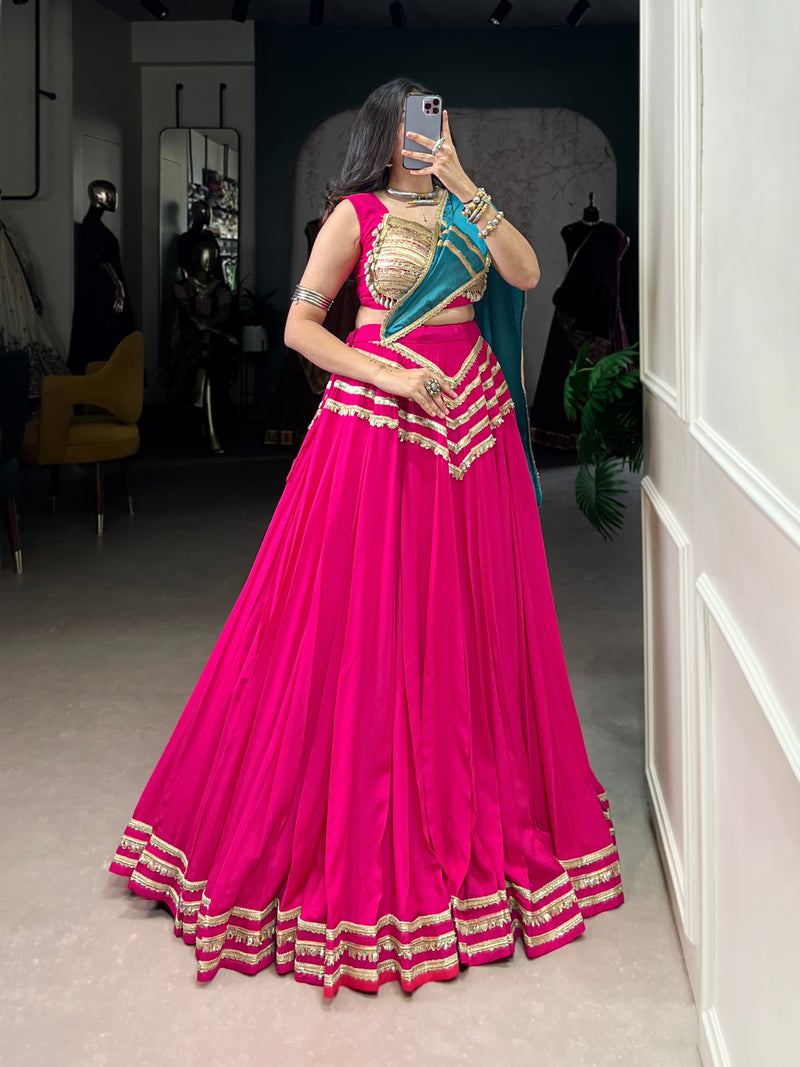 Pink Color Pure Chiffon Sequince Lace Navratri Lehenga Choli