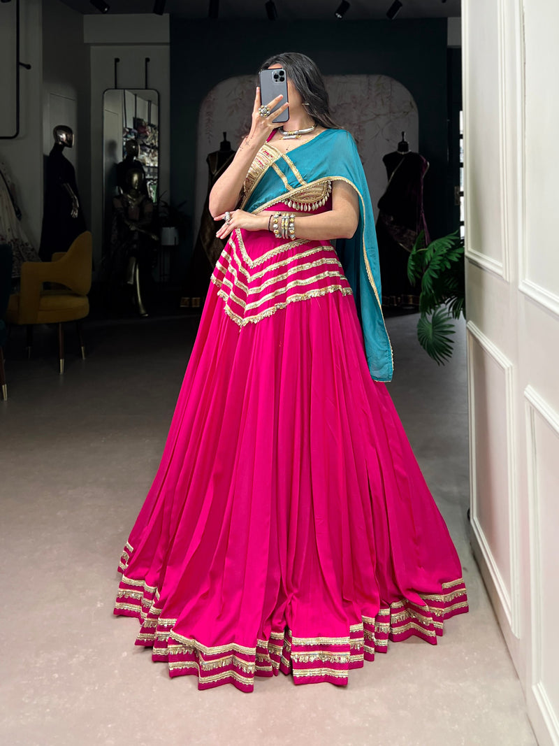 Pink Color Pure Chiffon Sequince Lace Navratri Lehenga Choli