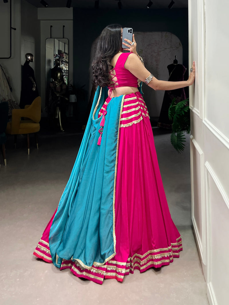 Pink Color Pure Chiffon Sequince Lace Navratri Lehenga Choli
