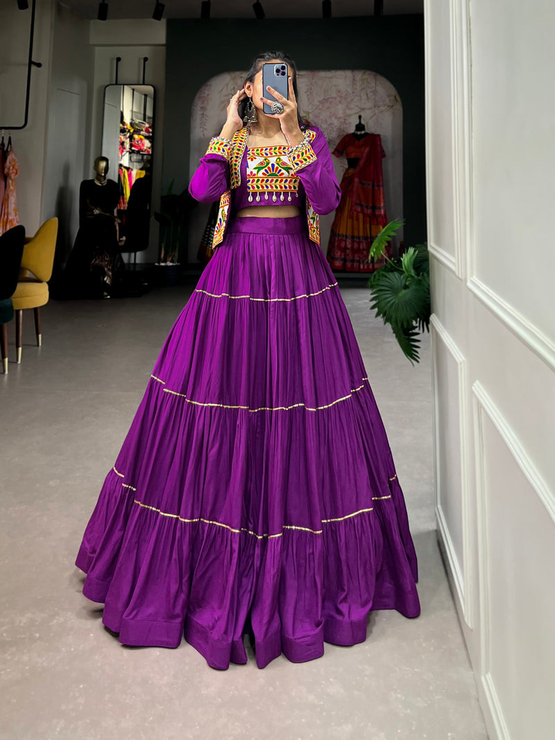 Purple Color Pure Rayon Gamthi Work Navratri Lehenga Choli