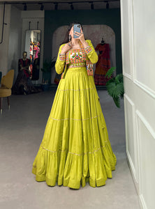 Parrot Color Pure Rayon Gamthi Work Navratri Lehenga Choli