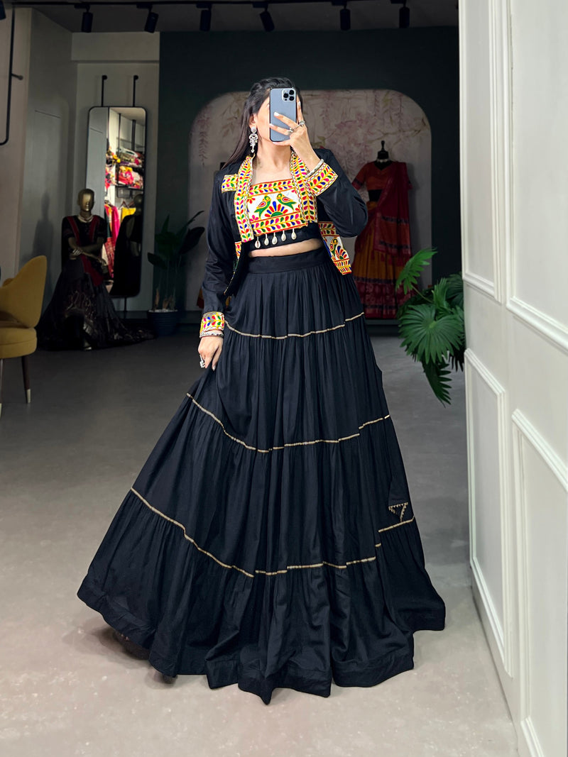 Black Color Pure Rayon Gamthi Work Navratri Lehenga Choli