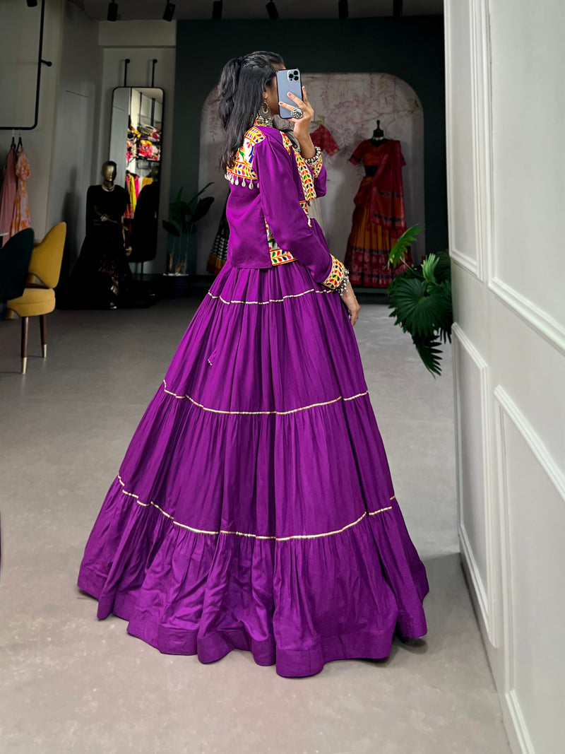 Purple Color Pure Rayon Gamthi Work Navratri Lehenga Choli
