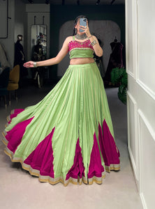 Light Green Color Pure Rayon Mirror Work Lace Navratri Lehenga Choli