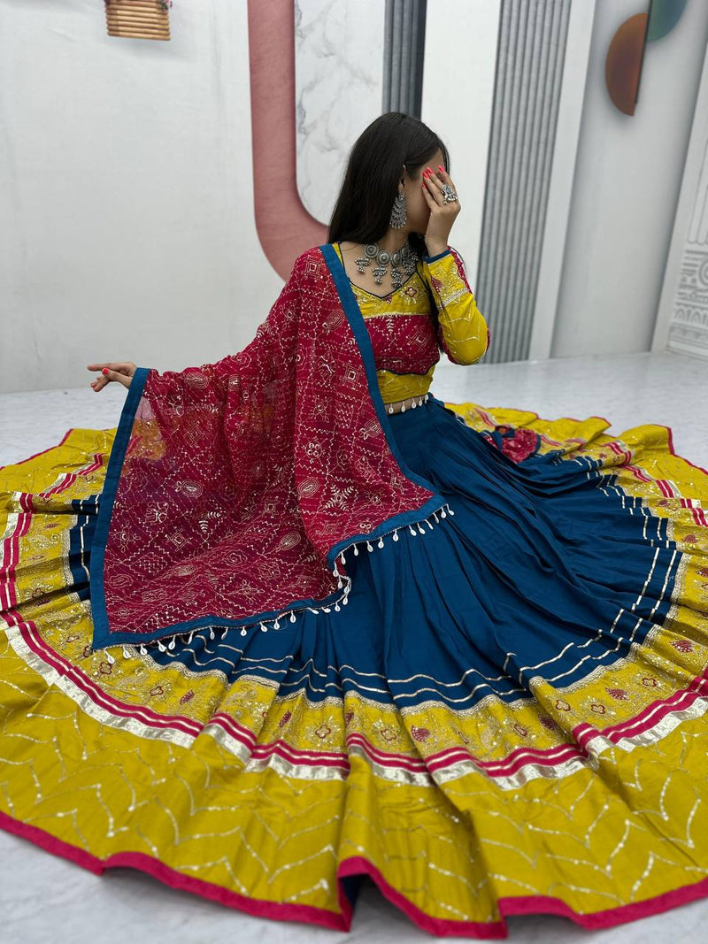 Navy Blue Color Pure Rayon Cotton Embroidery Work Navratri Lehenga Choli