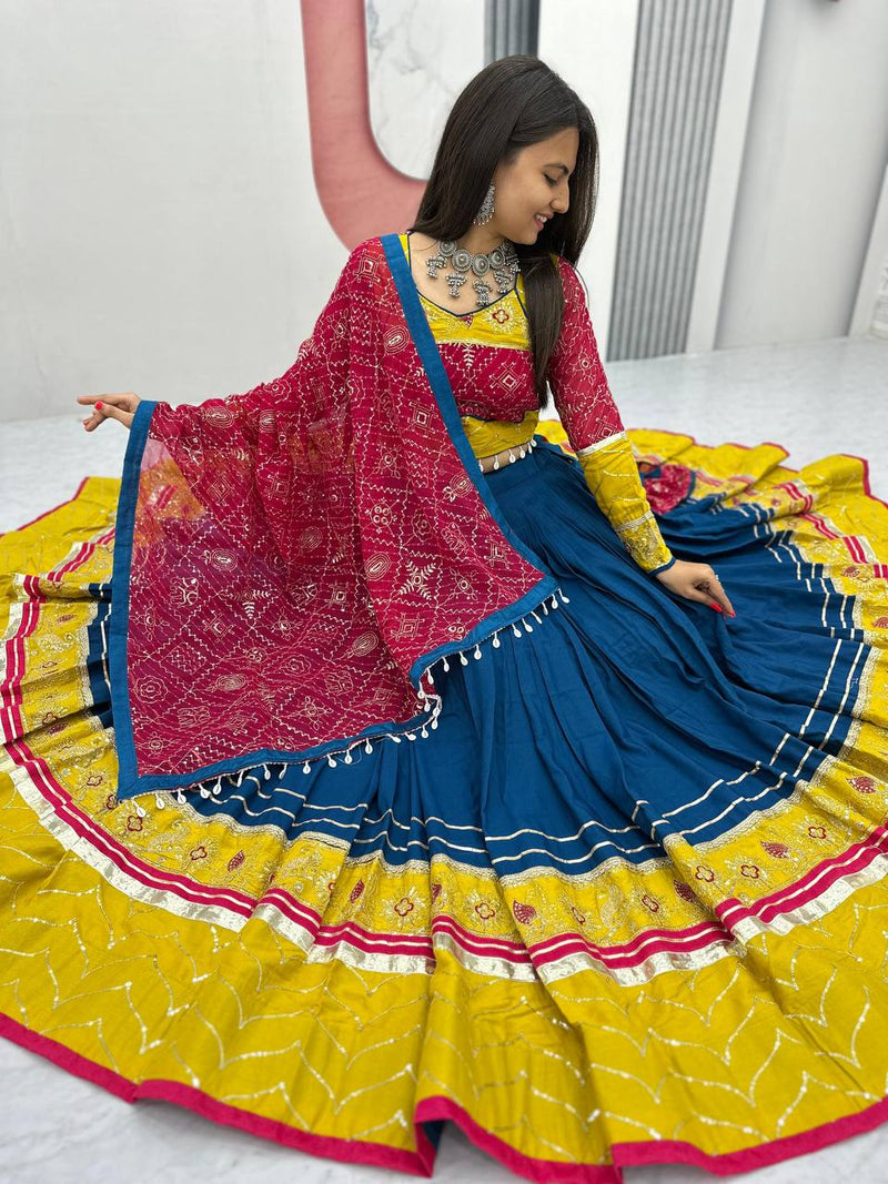 Navy Blue Color Pure Rayon Cotton Embroidery Work Navratri Lehenga Choli
