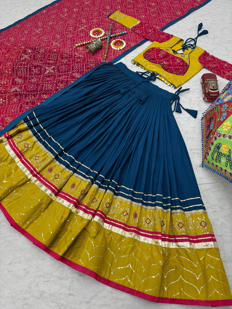 Navy Blue Color Pure Rayon Cotton Embroidery Work Navratri Lehenga Choli
