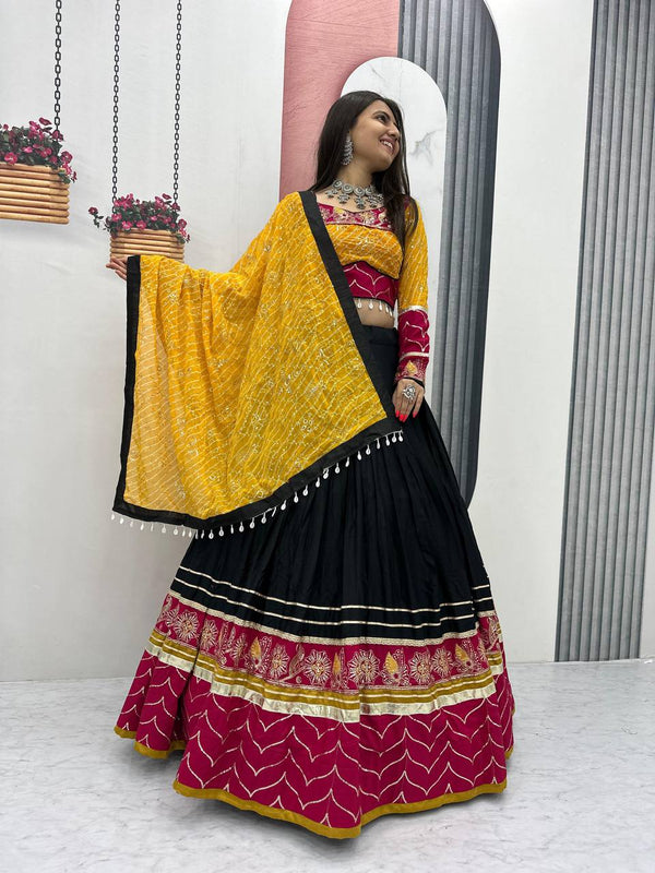 Black Color Pure Rayon Cotton Embroidery Work Navratri Lehenga Choli