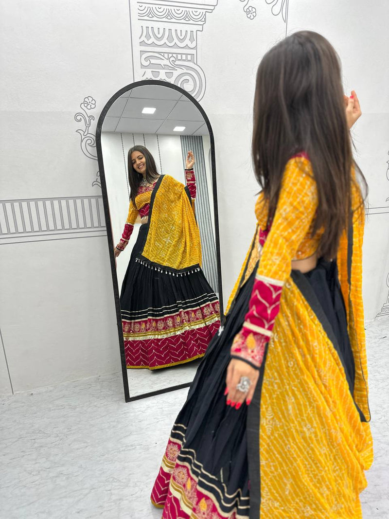 Black Color Pure Rayon Cotton Embroidery Work Navratri Lehenga Choli