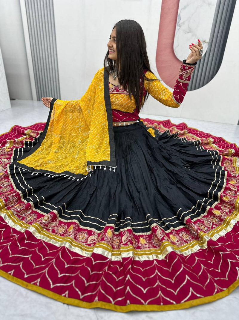 Black Color Pure Rayon Cotton Embroidery Work Navratri Lehenga Choli