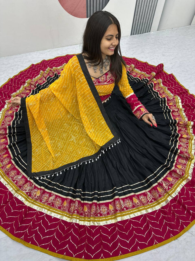 Black Color Pure Rayon Cotton Embroidery Work Navratri Lehenga Choli