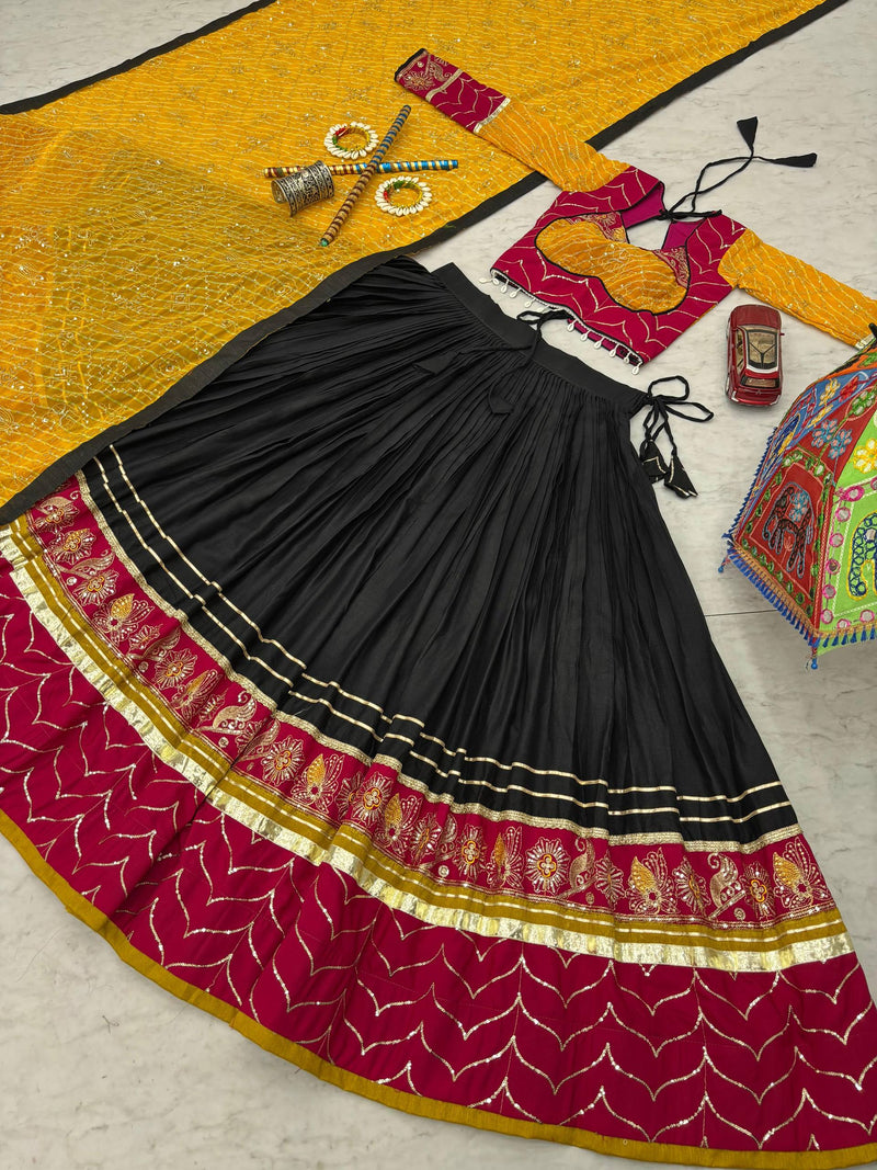 Black Color Pure Rayon Cotton Embroidery Work Navratri Lehenga Choli