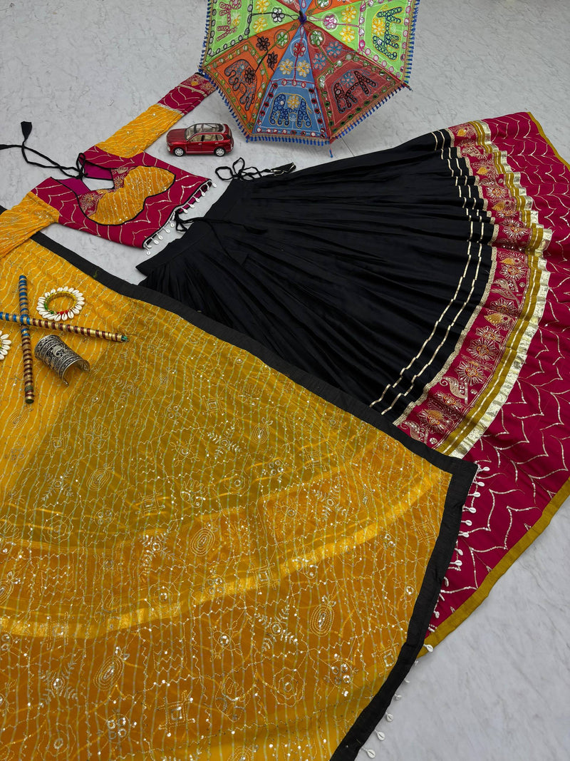 Black Color Pure Rayon Cotton Embroidery Work Navratri Lehenga Choli