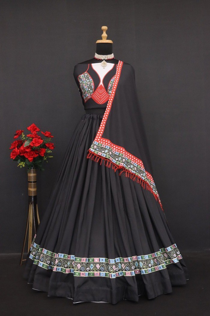Multi Color Digital Printed with Mirror Work Navratri Chaniya Choli