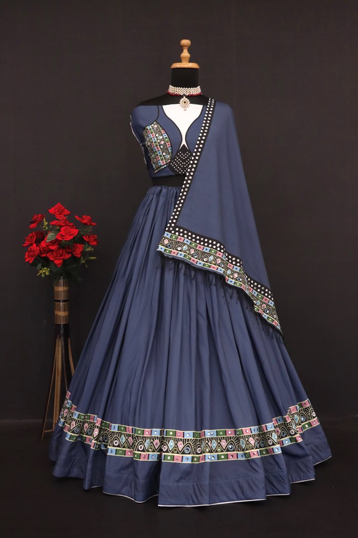 Multi Color Digital Printed with Mirror Work Navratri Chaniya Choli