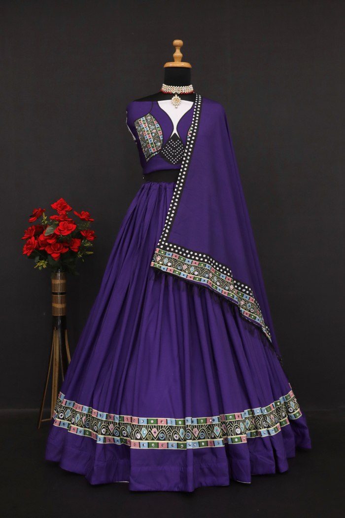 Multi Color Digital Printed with Mirror Work Navratri Chaniya Choli
