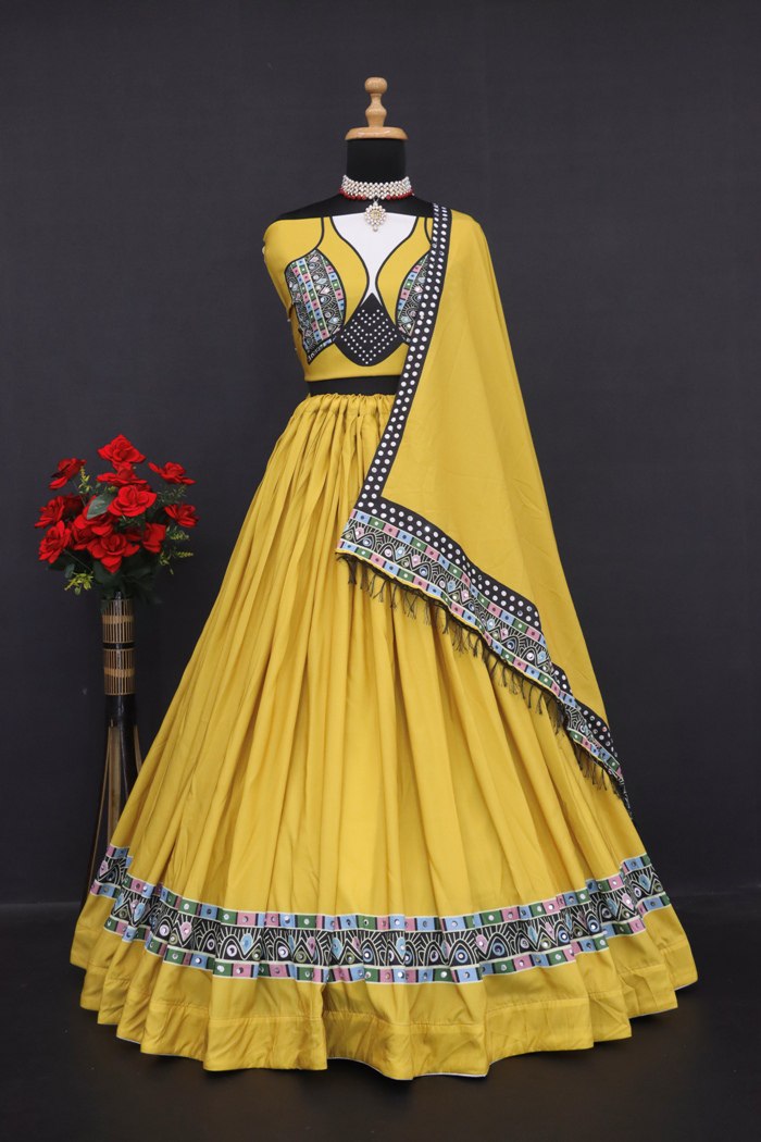 Multi Color Digital Printed with Mirror Work Navratri Chaniya Choli