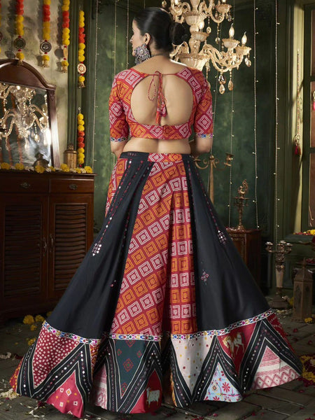 Black-Maroo Color Digital Printed with Mirror Work Navratri Chaniya Choli