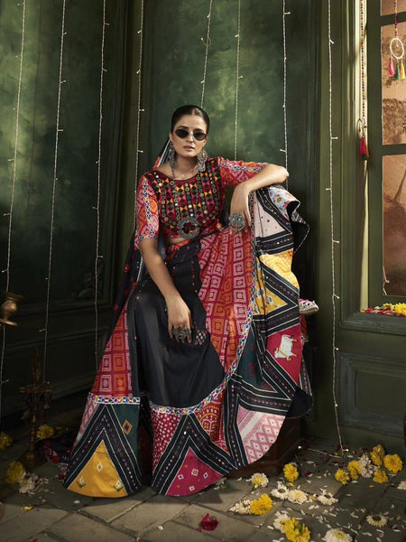 Black-Maroo Color Digital Printed with Mirror Work Navratri Chaniya Choli