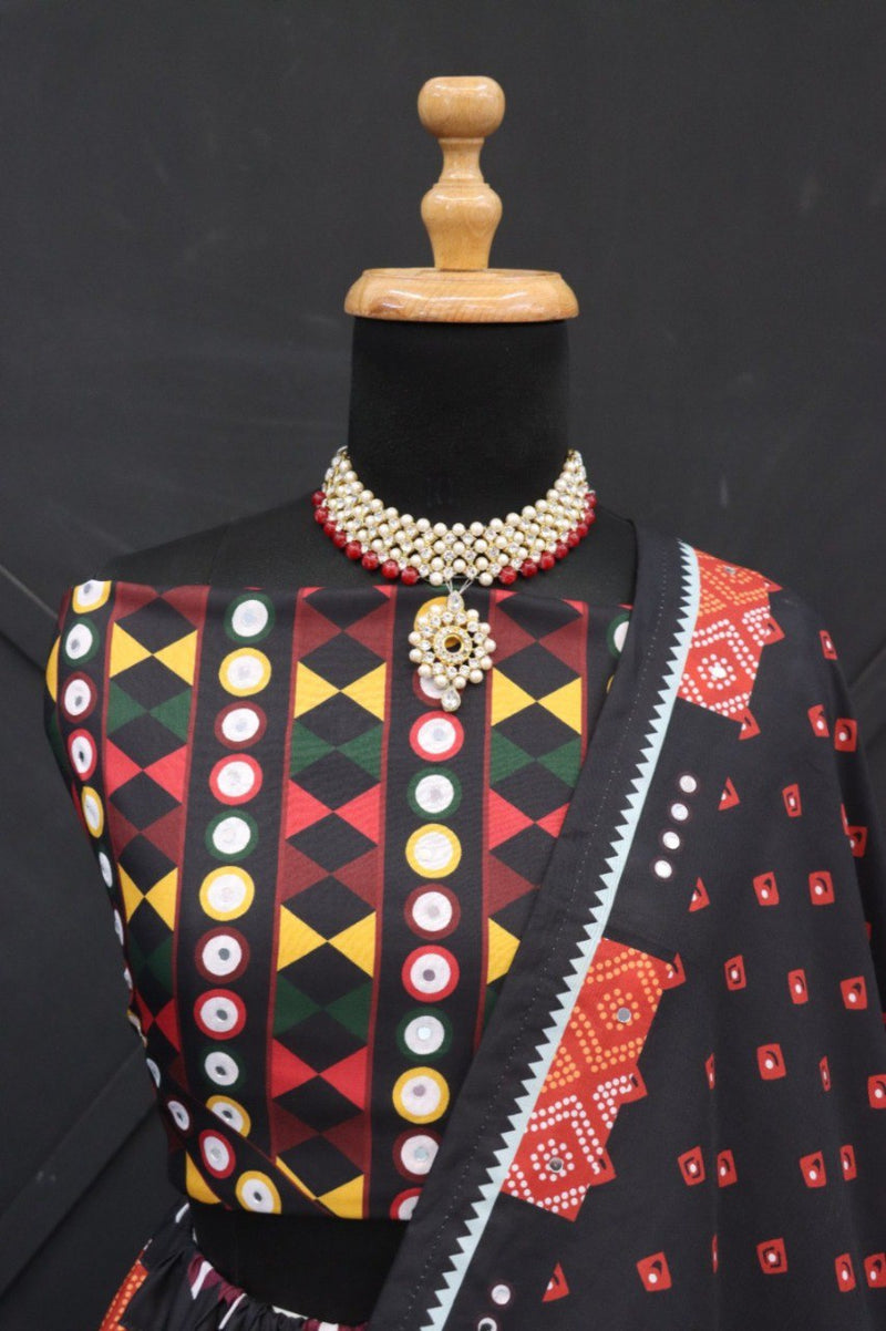 Black-Maroo Color Digital Printed with Mirror Work Navratri Chaniya Choli