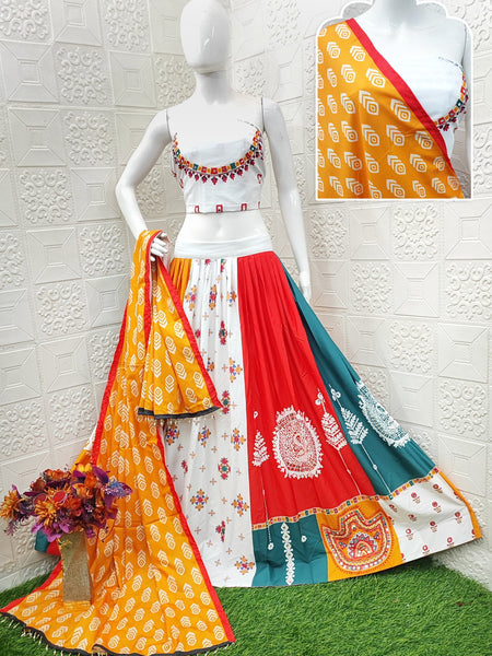 Multi Color Digital Printed with Mirror Work Navratri Chaniya Choli