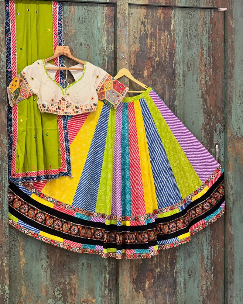 Multi Color Digital Printed with Mirror Work Navratri Chaniya Choli