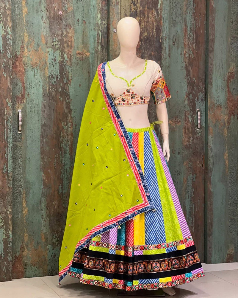 Multi Color Digital Printed with Mirror Work Navratri Chaniya Choli