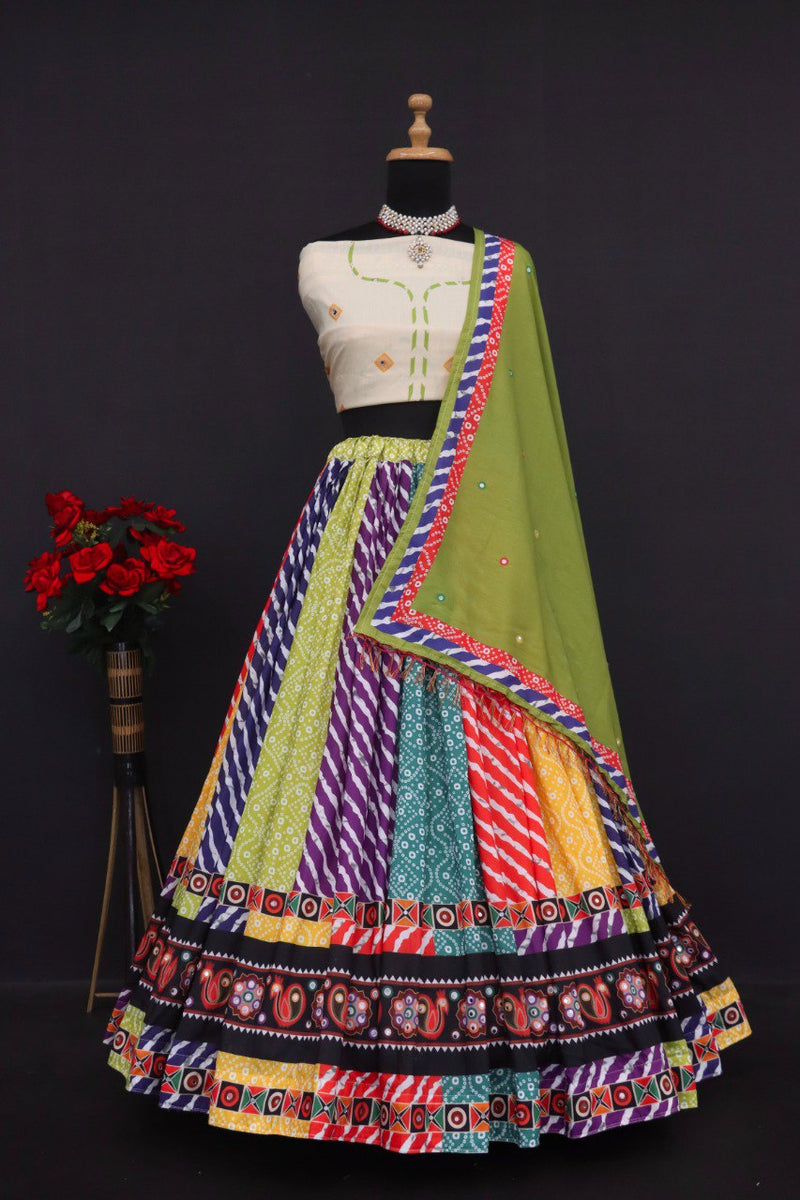 Multi Color Digital Printed with Mirror Work Navratri Chaniya Choli
