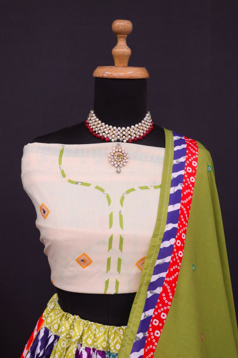 Multi Color Digital Printed with Mirror Work Navratri Chaniya Choli