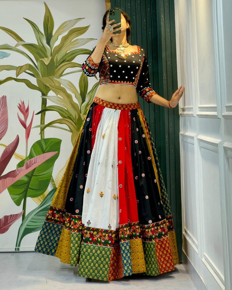 Multi Color Digital Printed with Mirror Work Navratri Chaniya Choli