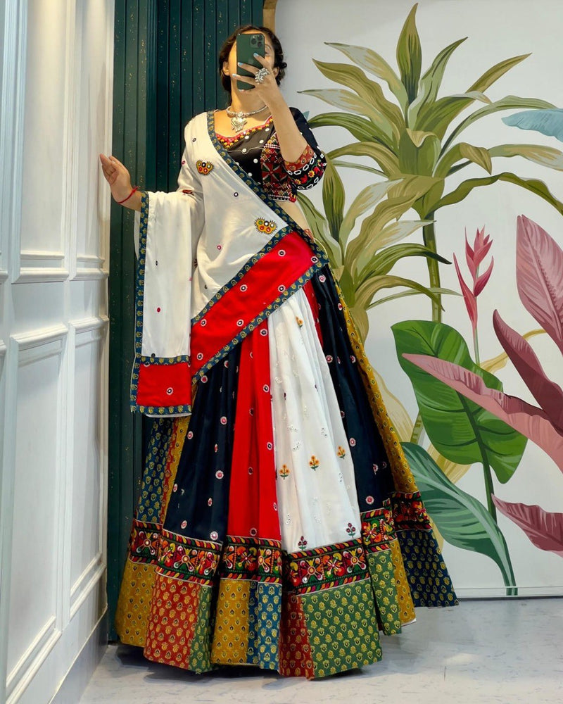 Multi Color Digital Printed with Mirror Work Navratri Chaniya Choli