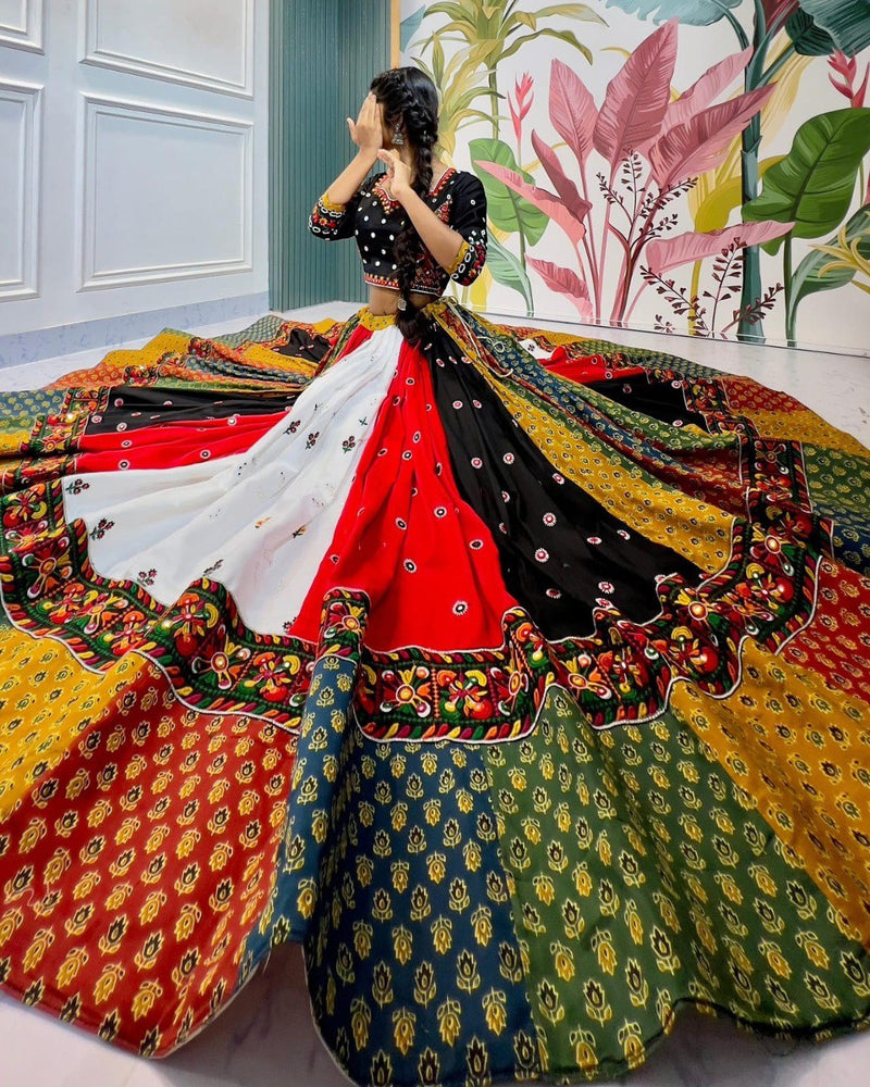 Multi Color Digital Printed with Mirror Work Navratri Chaniya Choli