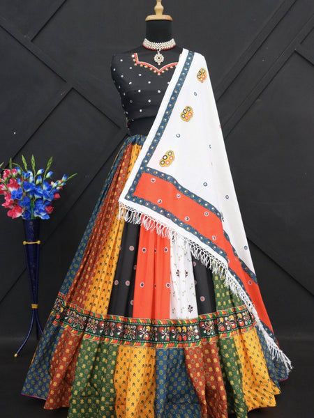 Multi Color Digital Printed with Mirror Work Navratri Chaniya Choli