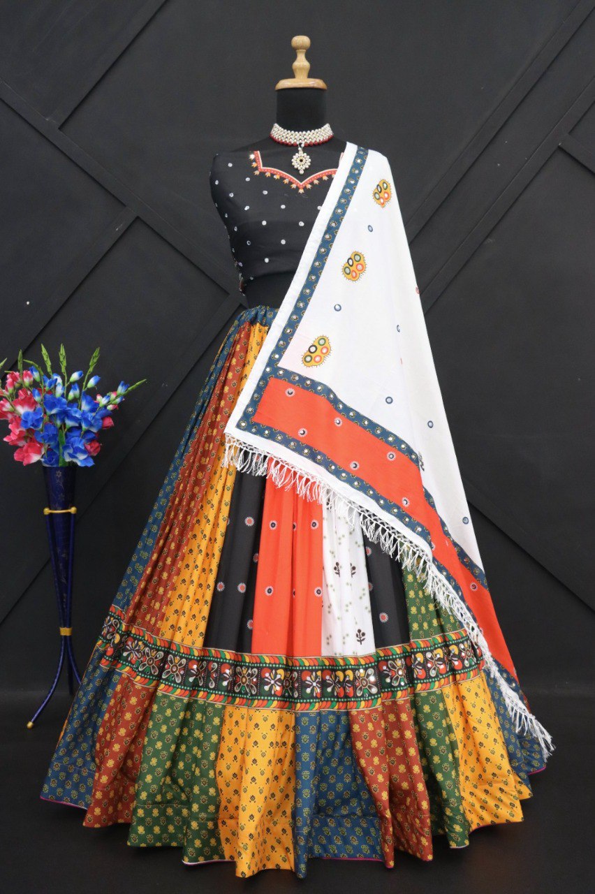 Multi Color Digital Printed with Mirror Work Navratri Chaniya Choli