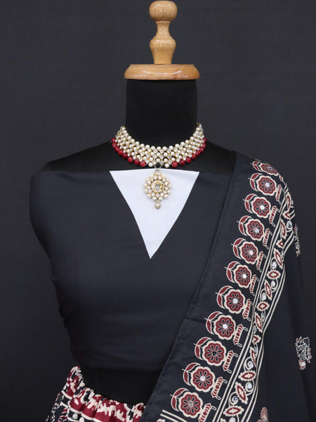 Black Color Digital Printed with Mirror Work Navratri Chaniya Choli