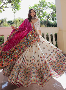 White Color Digital Printed Muslin Cotton Navratri Lehenga Choli