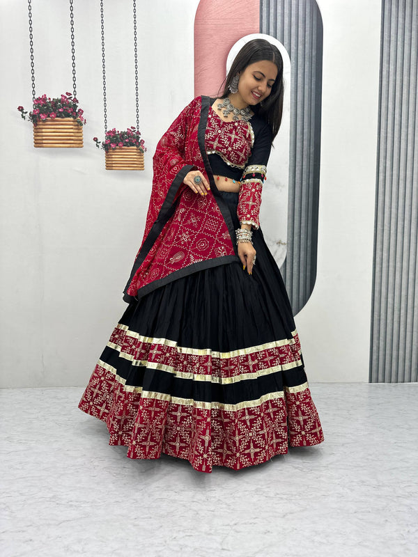 Black Color Pure Rayon Cotton Navratri Lehenga Choli