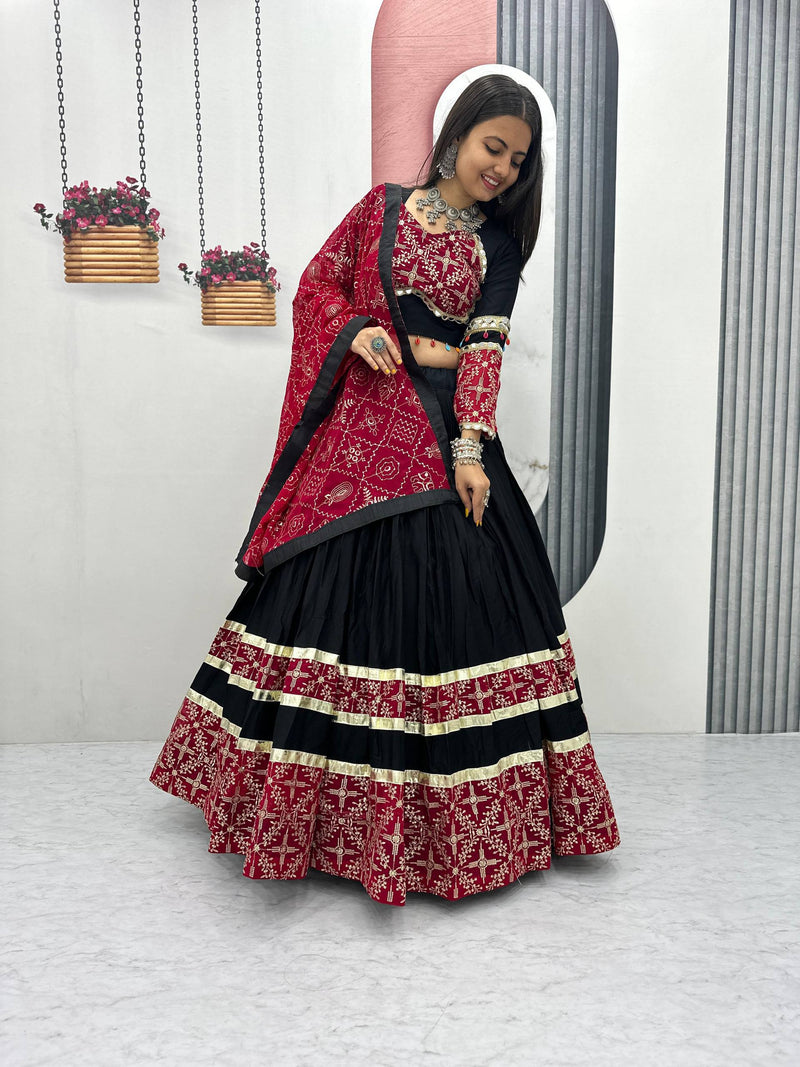 Black Color Pure Rayon Cotton Navratri Lehenga Choli