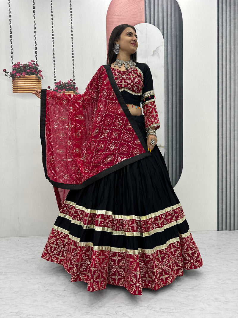 Black Color Pure Rayon Cotton Navratri Lehenga Choli
