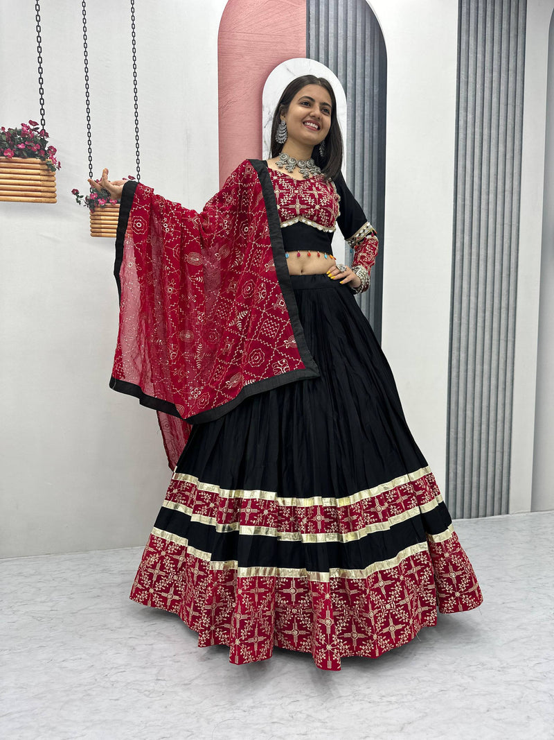 Black Color Pure Rayon Cotton Navratri Lehenga Choli