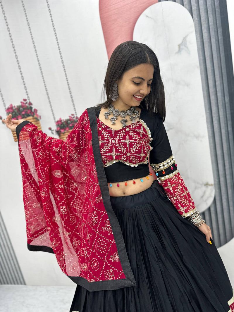 Black Color Pure Rayon Cotton Navratri Lehenga Choli