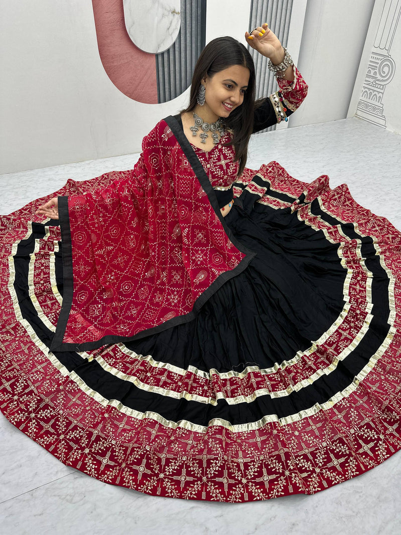Black Color Pure Rayon Cotton Navratri Lehenga Choli