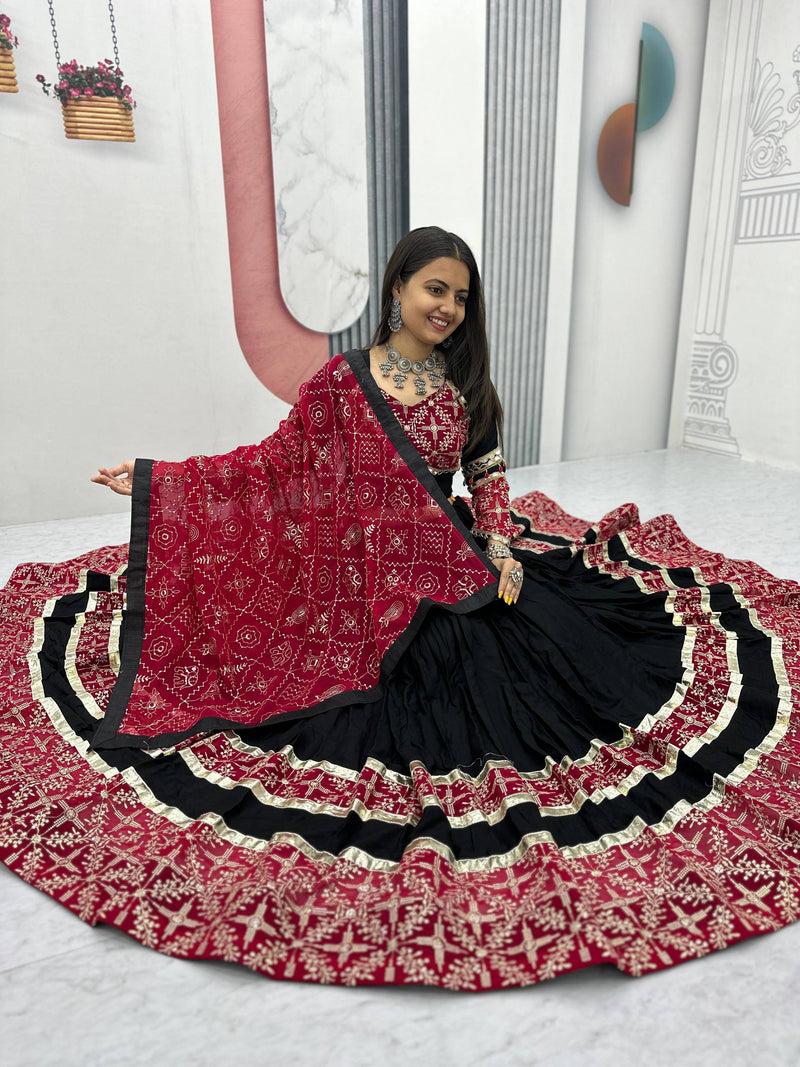 Black Color Pure Rayon Cotton Navratri Lehenga Choli