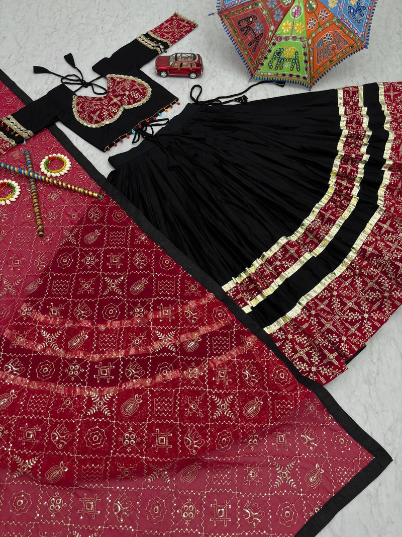Black Color Pure Rayon Cotton Navratri Lehenga Choli