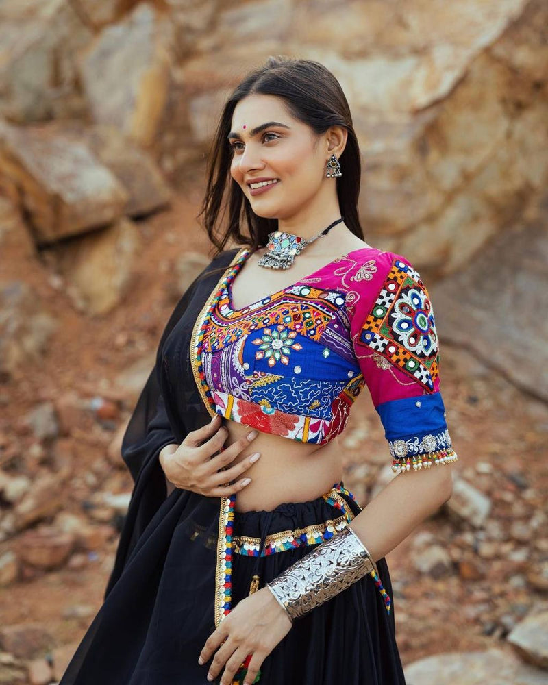 Black Color Digital Printed with Real Mirror  Navratri Lehenga Choli