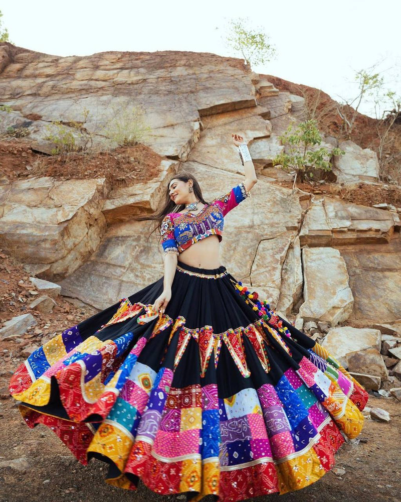 Black Color Digital Printed with Real Mirror  Navratri Lehenga Choli