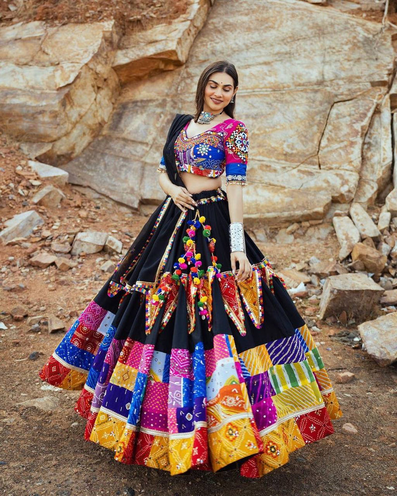 Black Color Digital Printed with Real Mirror  Navratri Lehenga Choli